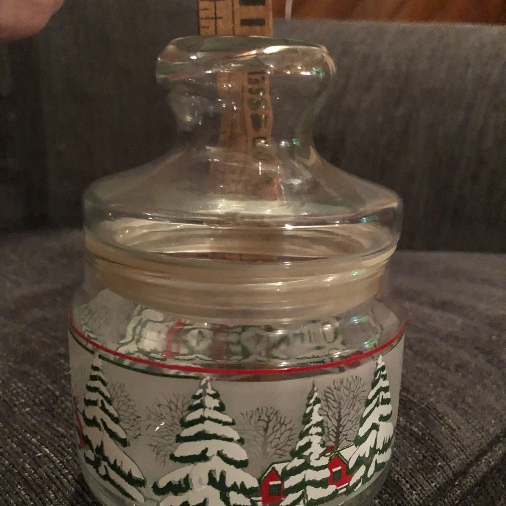 Vintage Christmas Glass Apothecary Jar Winter Village Snow Tree‎ Candy Canister